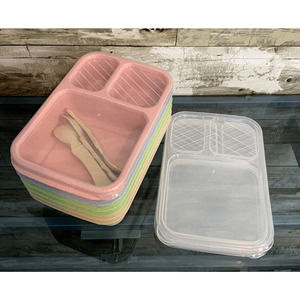 6 Pack Snack Box Lunch Containers 3 Compartments with Silverware & Lids